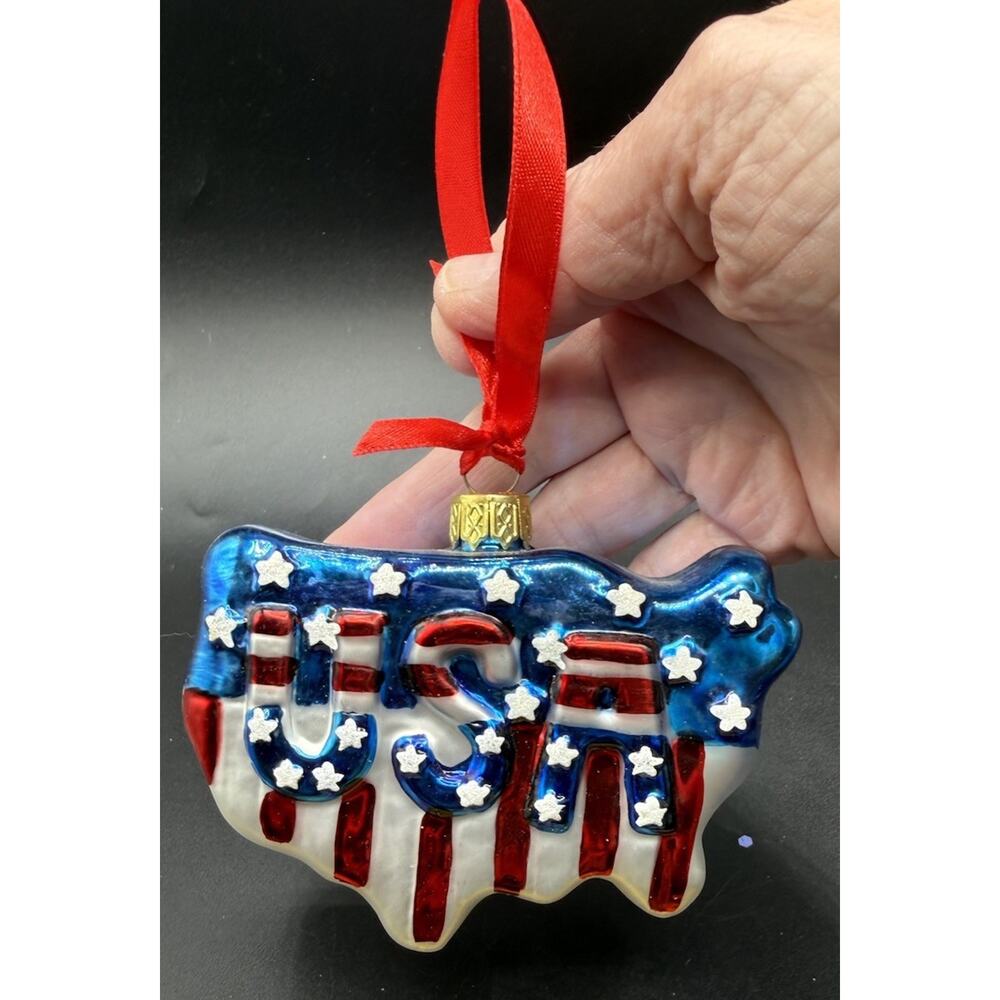 Old World USA Ornament Blown Glass Star American Flag 4th Patriotic -LO17 - Picture 2 of 11